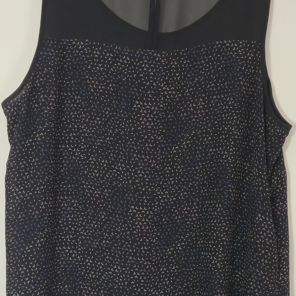 Reitmans XL Black Micro Print Georgette Tank Top Asymmetric Hem Contemporary Chi - Picture 8 of 12